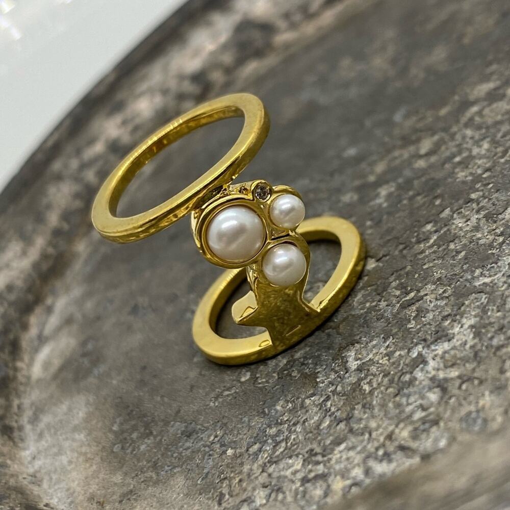 NEW Anthropologie Gold & Pearl Star Galaxies Ring - Picture 7 of 15